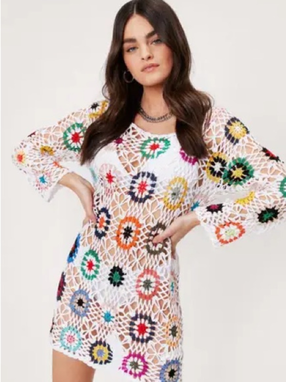 Nasty Gal White Crochet Dress Beach Swim Coverup Multicolor Small Medium